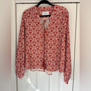 The Shirt by Rochelle Behrens Red and White Geometric Blouse